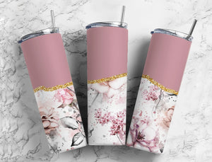 Skinny Tumbler Sublimation Wrap - Matte Pink Gold Floral