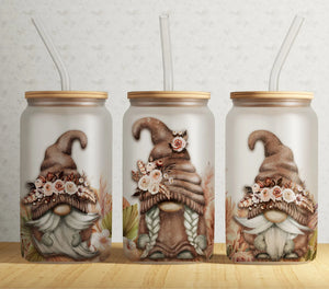 16oz UV DTF Wrap - Brown Floral Gnome