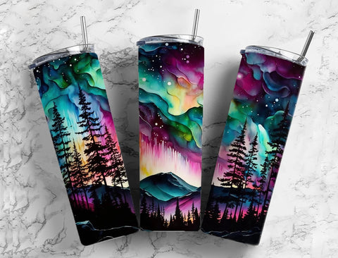 Skinny Tumbler Sublimation Wrap - Northern Lights Alcohol Ink