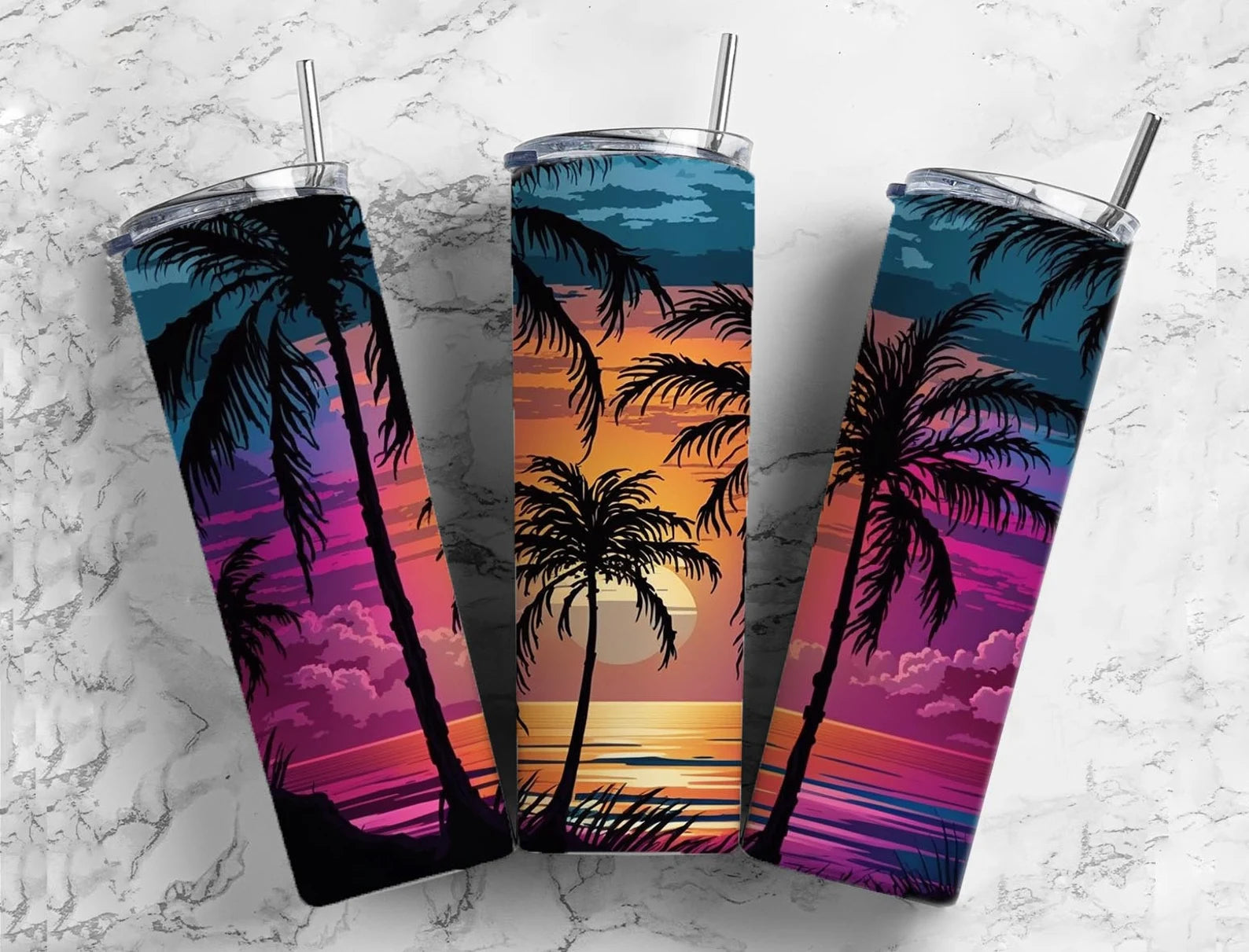 Skinny Tumbler Sublimation Wrap - Sunset Palms