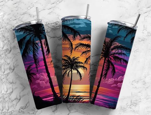 Skinny Tumbler Sublimation Wrap - Sunset Palms