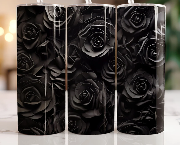 Black Roses 3D - 1 Sublimation Wrap Only! 16oz Skinny Tumbler Sublimation Wrap