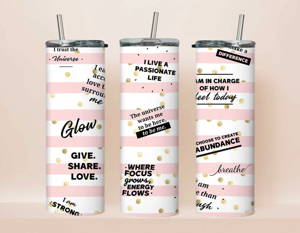 Affirmations Pink and White Stripe - 1 Sublimation Wrap Only! 16oz Skinny Tumbler Sublimation Wrap