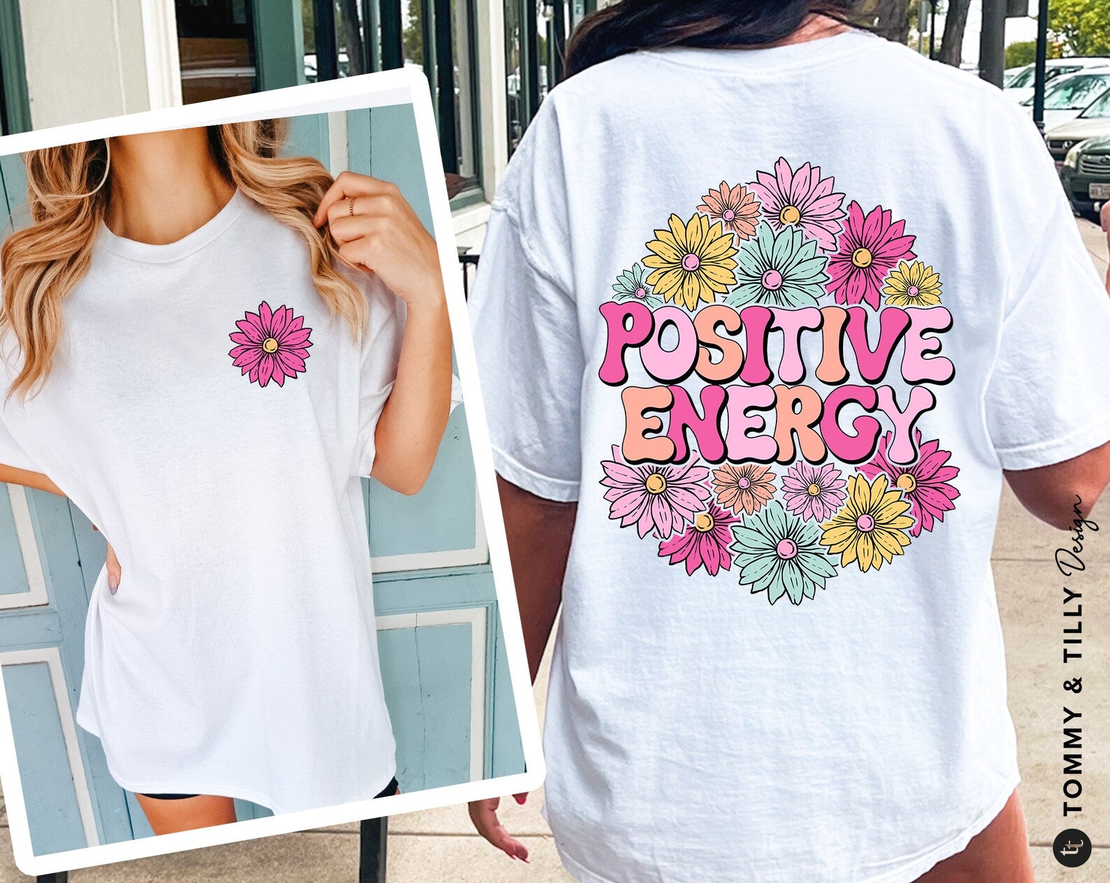 DTF Full Color TShirt Transfer - Positive Energy w/Optional Pocket