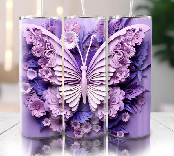 3D Purple Butterfly - 1 Sublimation Wrap Only! 16oz Skinny Tumbler Sublimation Wrap