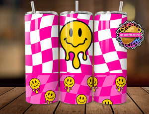 Hot Pink Smiley - 1 Sublimation Wrap Only! 16oz Skinny Tumbler Sublimation Wrap