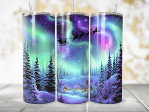 Northern Lights Santa - 1 160z Skinny Tumbler Sublimation Wrap