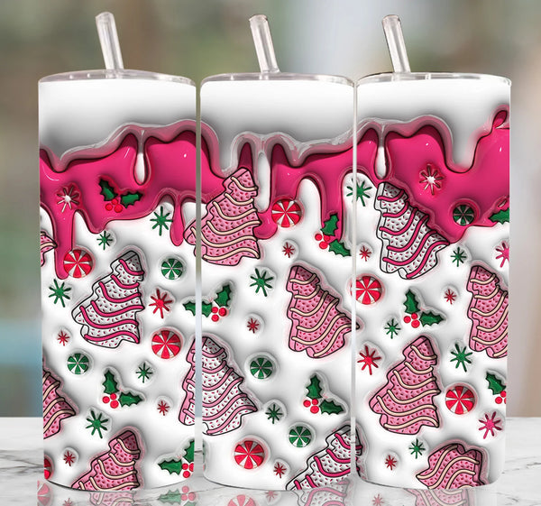 Christmas Tree Cakes Pink Inflated - 1 Sublimation Wrap Only! 16oz Skinny Tumbler Sublimation Wrap