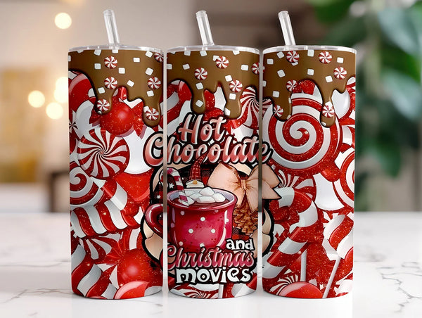 Hot Chocolate and Christmas Movies - 1 Sublimation Wrap Only! 16oz Skinny Tumbler Sublimation Wrap