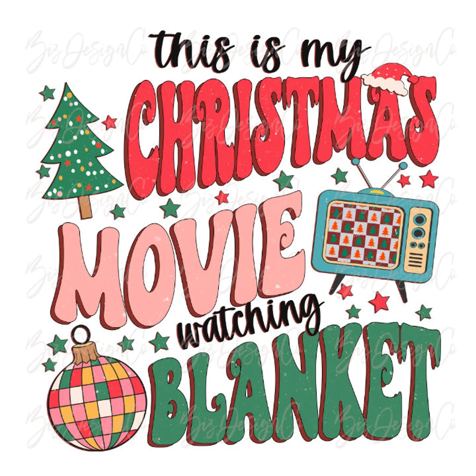 Christmas Movie Watching Blanket - 1 Sublimation Design Only! Blanket Sublimation Transfer