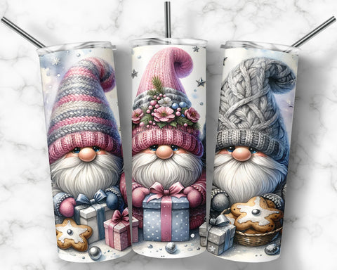 Rose Pink & Grey Gnomes - 1 16oz Skinny Tumbler Sublimation Wrap