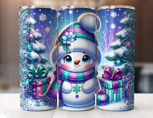 Purple Teal Snowman - 1 16oz Skinny Tumbler Sublimation Wrap