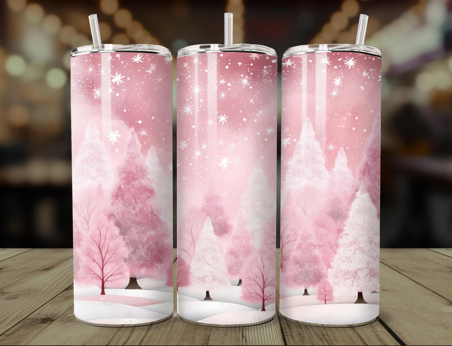 Pink Christmas Trees - 1 16oz Skinny Tumbler Sublimation Wrap