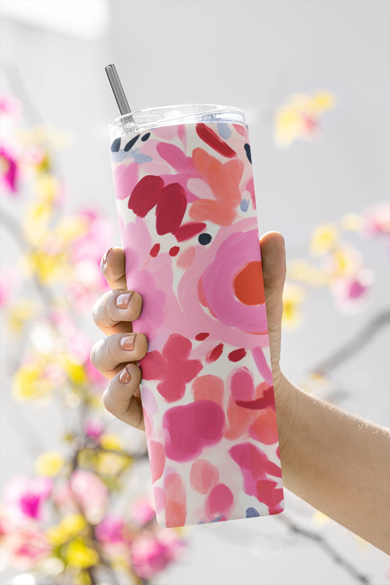 Pink Floral - 1 Sublimation Wrap Only! 16oz Skinny Tumbler Sublimation Wrap