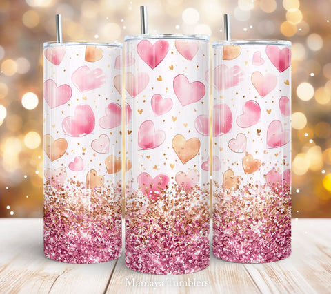 Skinny Tumbler Sublimation Wrap - Hearts Glitter