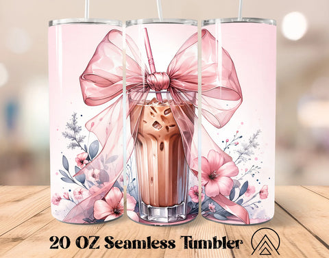 Skinny Tumbler Sublimation Wrap - Iced Coffee Bow