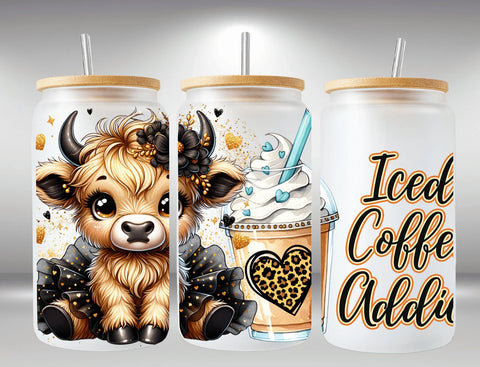 16oz UV DTF Wrap - Iced Coffee Addict Cow