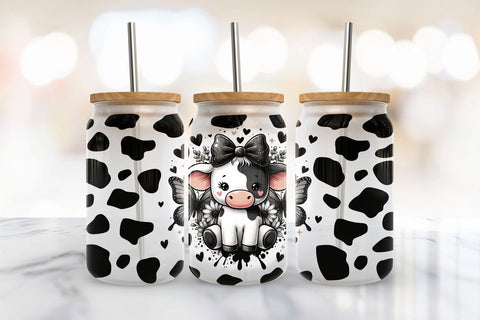 16oz UV DTF Wrap - Black Sparkle Bow Cow