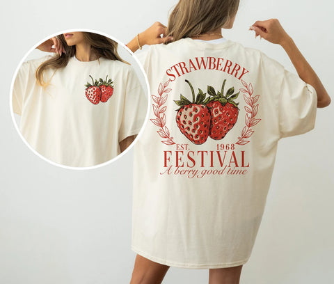DTF Full Color Transfer - Strawberry Festival (FREE POCKET!)