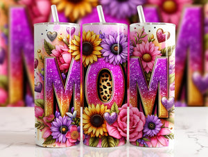 Skinny Tumbler Sublimation Wrap - Mom Hot Pink Daisy Sunflowers