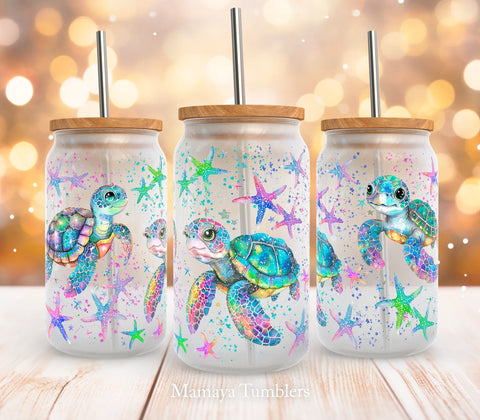 16oz UV DTF Wrap - Bright Baby Turtles