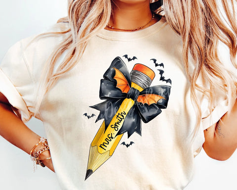 DTF Full Color TShirt Transfer - Bat Bow Pencil *CUSTOMIZABLE*