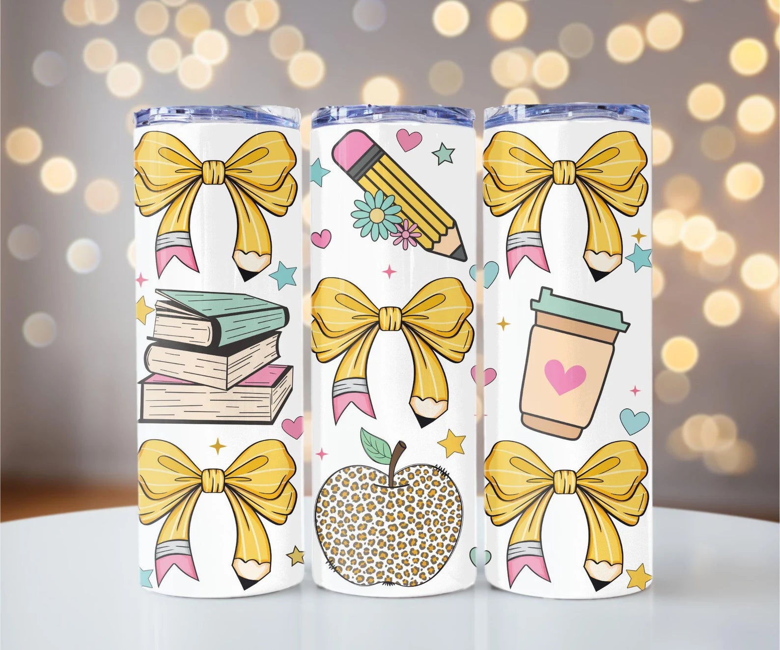 Skinny Tumbler Sublimation Wrap - Pencils & Bows