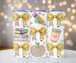 Skinny Tumbler Sublimation Wrap - Pencils & Bows