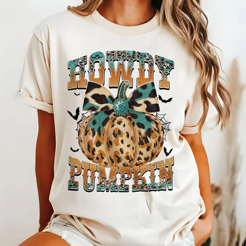 DTF Full Color Transfer - Howdy Pumpkin Teal Bow
