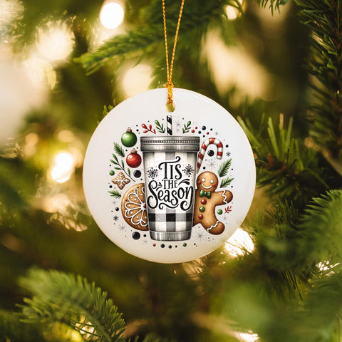 3" Ornament UV DTF Decal - Tis The Season Plaid Cup