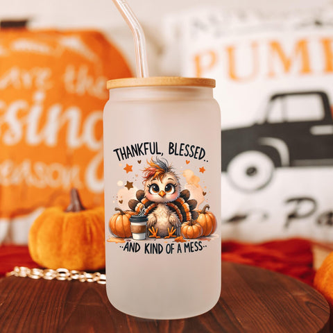 UV DTF Decal - Thankful Blessed & Kind Of A Mess Turkey