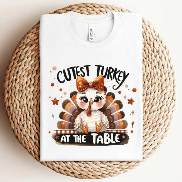 DTF Full Color Transfer - Cutest Turkey at the Table (CHOOSE BOY OR GIRL)