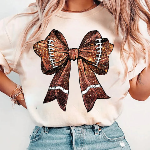 DTF Full Color Transfer - Faux Glitter Football Bow