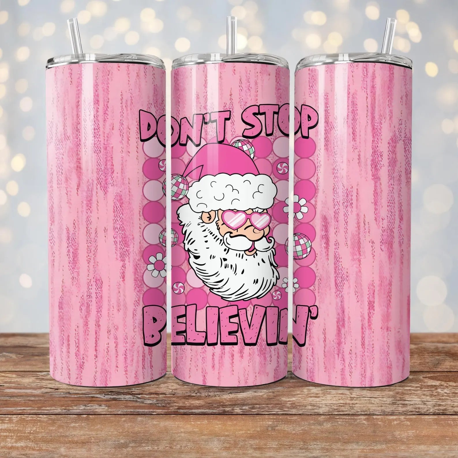 Don't Stop Believin' Santa - 1 16oz Skinny Tumbler Sublimation Wrap