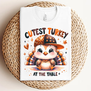 DTF Full Color Transfer - Cutest Turkey at the Table (CHOOSE BOY OR GIRL)