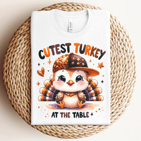 DTF Full Color Transfer - Cutest Turkey at the Table (CHOOSE BOY OR GIRL)