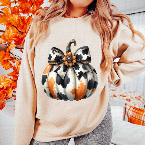 DTF Full Color Transfer - Fall Cow Print Pumpkin