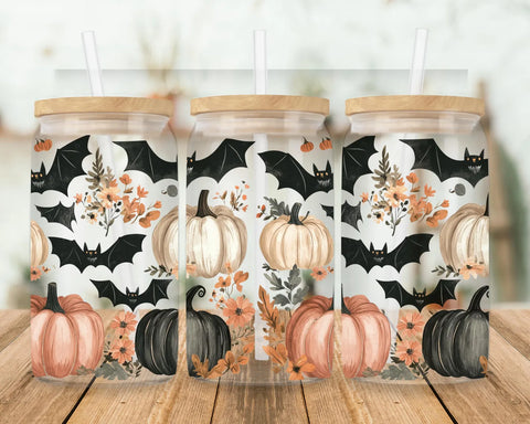 16oz UV DTF Wrap - Bats & Boho Pumpkins