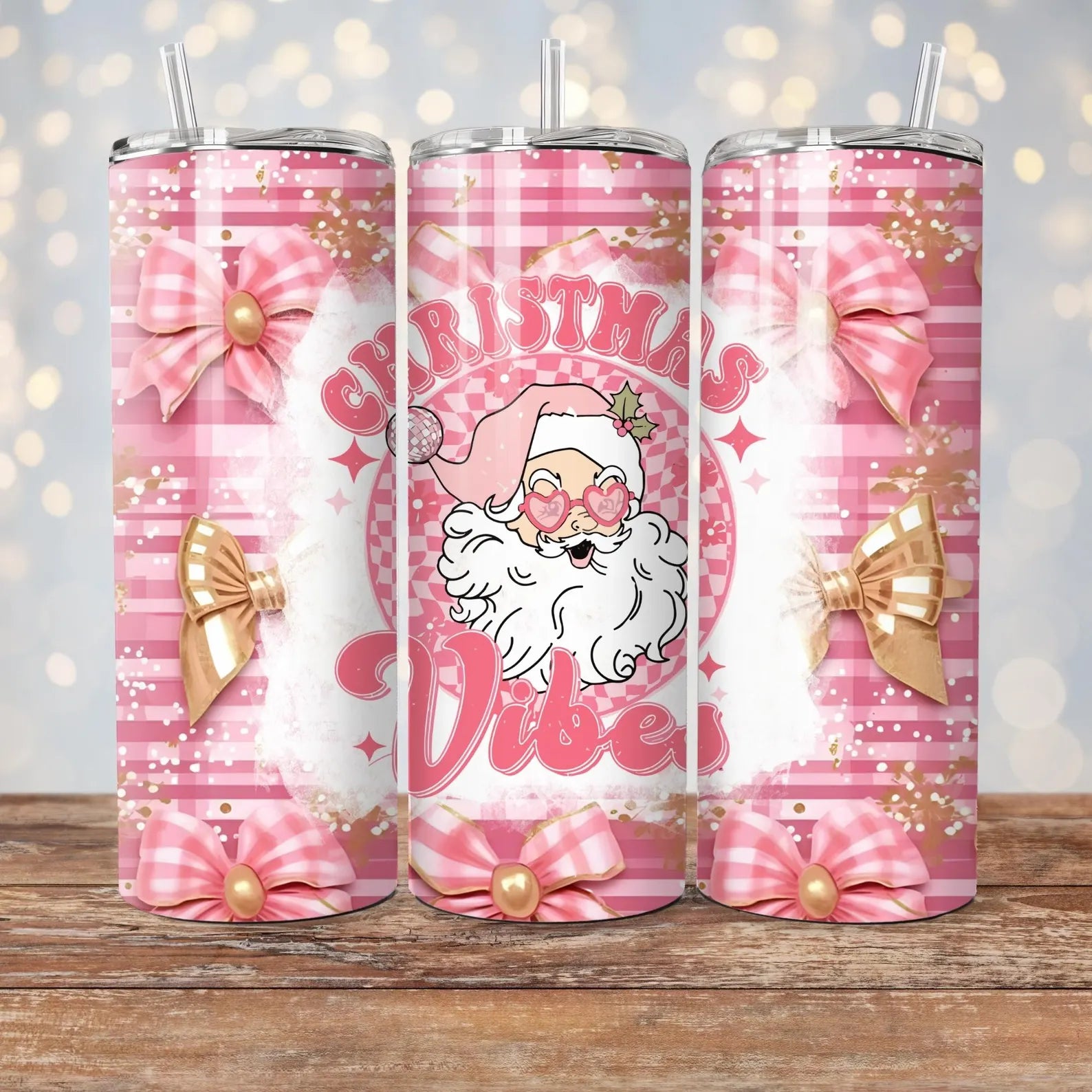 Christmas Vibes Pink Santa - 1 16oz Skinny Tumbler Sublimation Wrap