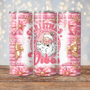 Christmas Vibes Pink Santa - 1 16oz Skinny Tumbler Sublimation Wrap