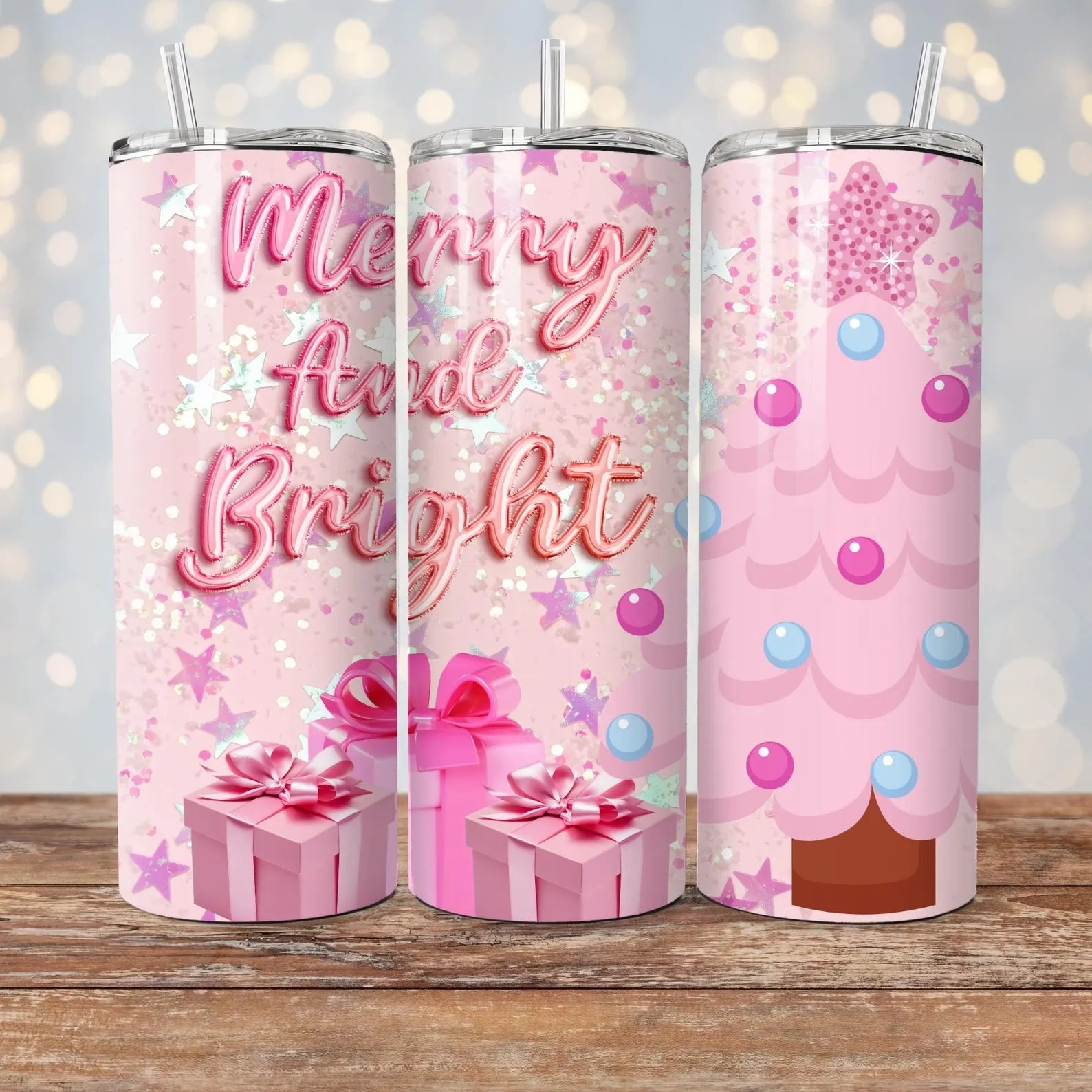 Merry and Bright Bubble Balloons - 1 16oz Skinny Tumbler Sublimation Wrap