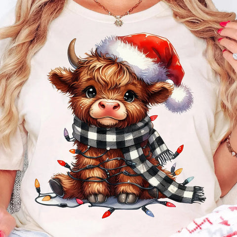 DTF Full Color Transfer - Christmas Lights Cow