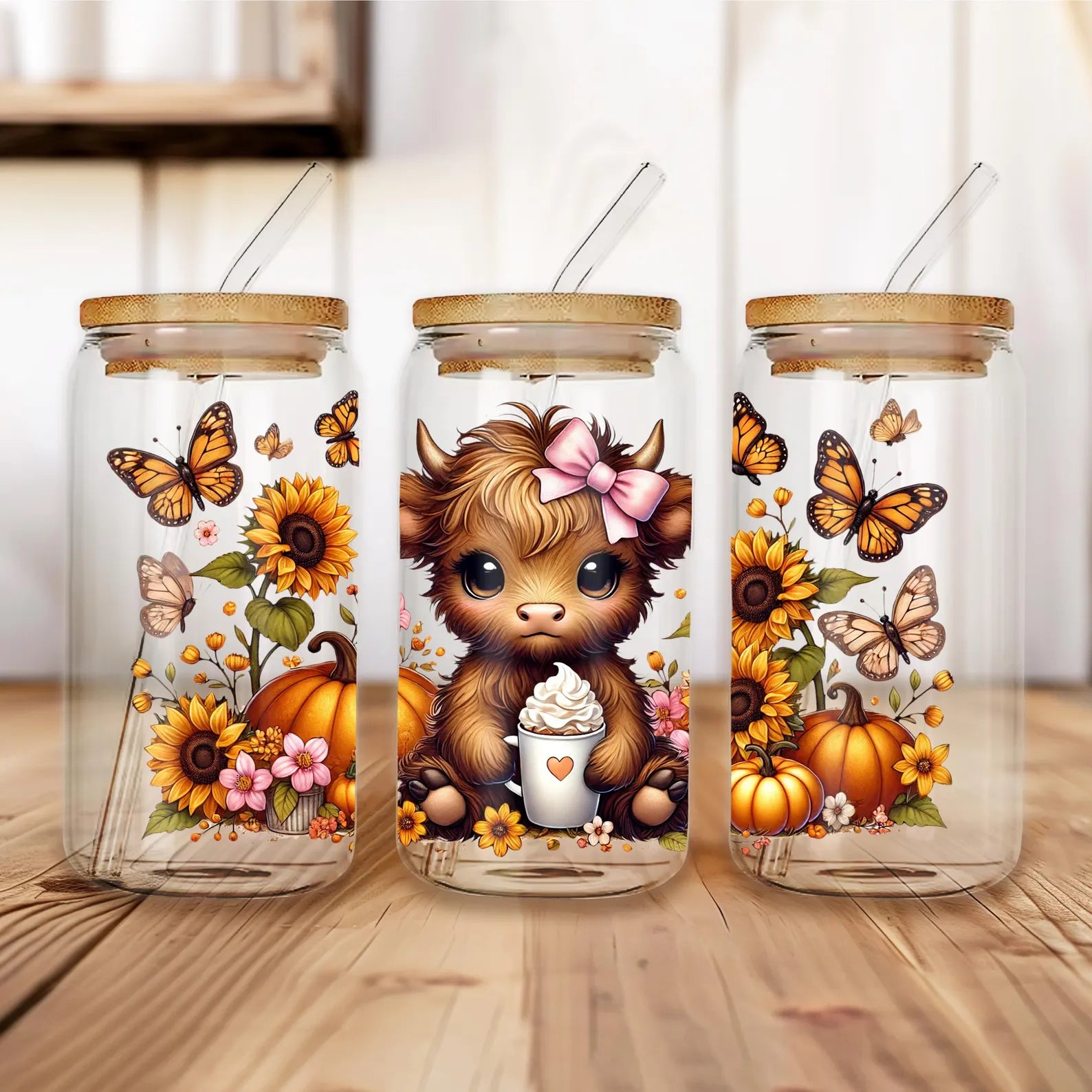 16oz UV DTF Wrap - Cute Cow Pumpkins Latte