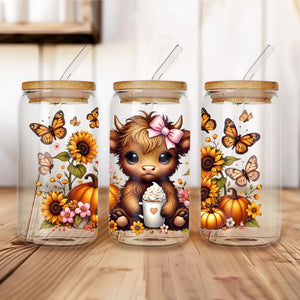 16oz UV DTF Wrap - Cute Cow Pumpkins Latte