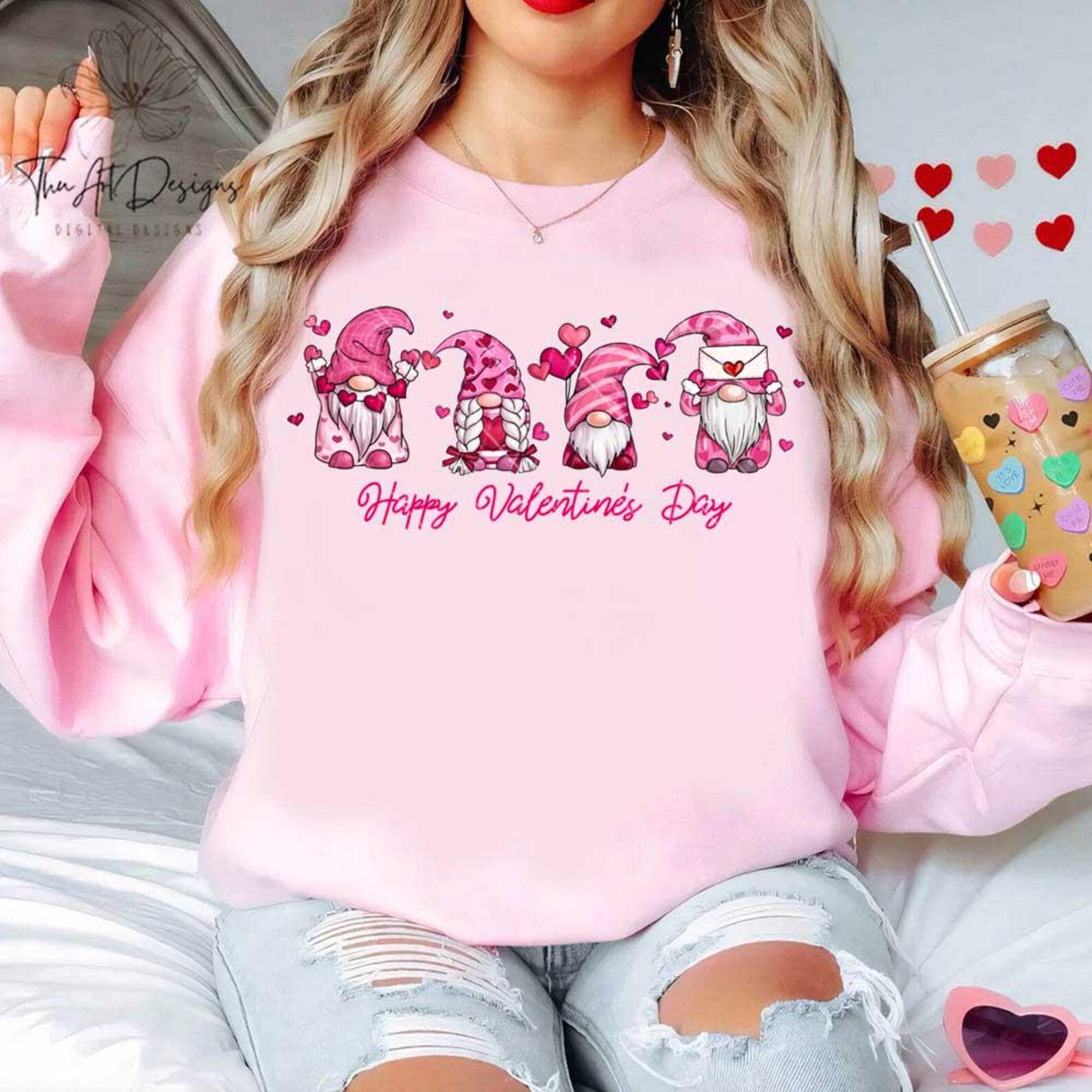 DTF Full Color TShirt Transfer -  Happy Valentine's Day Gnomes