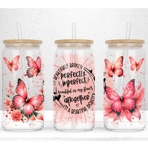 16oz UV DTF Wrap - Perfectly Imperfect Pink Butterflies