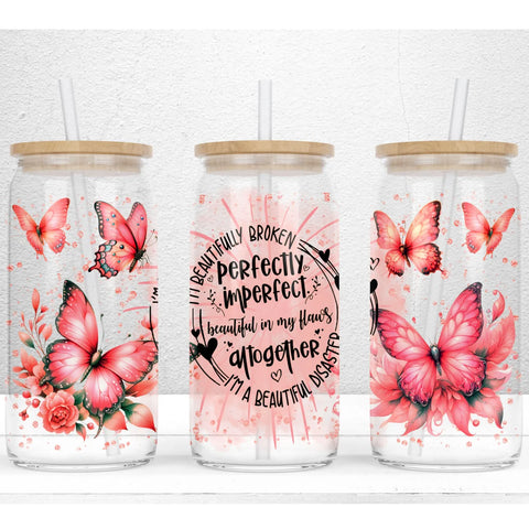 16oz UV DTF Wrap - Perfectly Imperfect Pink Butterflies