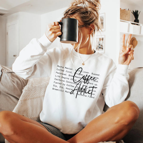 DTF Full Color TShirt Transfer - Coffee Addict - (Black or White)
