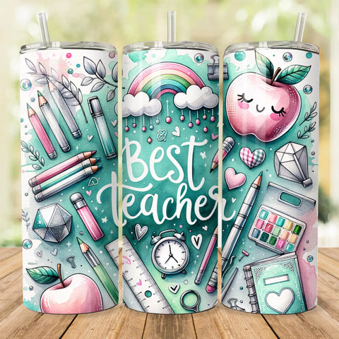 Skinny Tumbler Sublimation Wrap - Best Teacher Teal