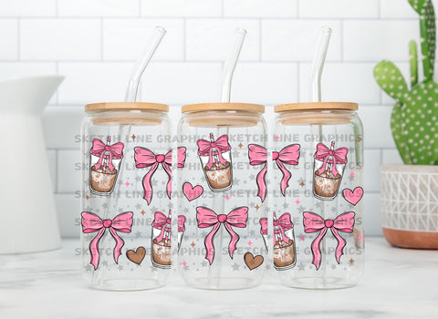 16oz UV DTF Wrap - Pink Bows Coffees